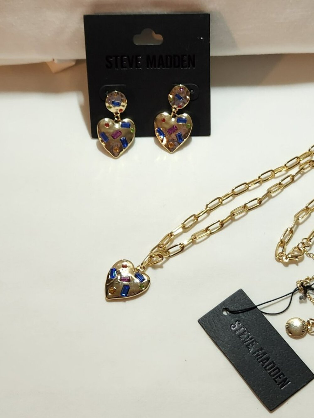 Steve Madden necklace & earring set gold tone hardware colorful NWT